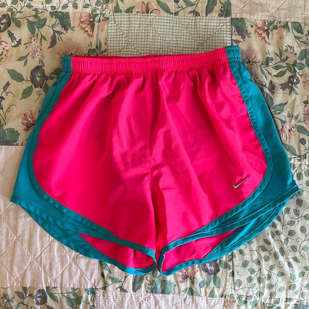 Nike Pink Dri-Fit Running Shorts with Blue Detailing - Size Small